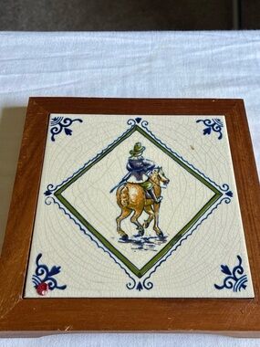 Decorative Equestrian Tile Trivet in Brown and Cream